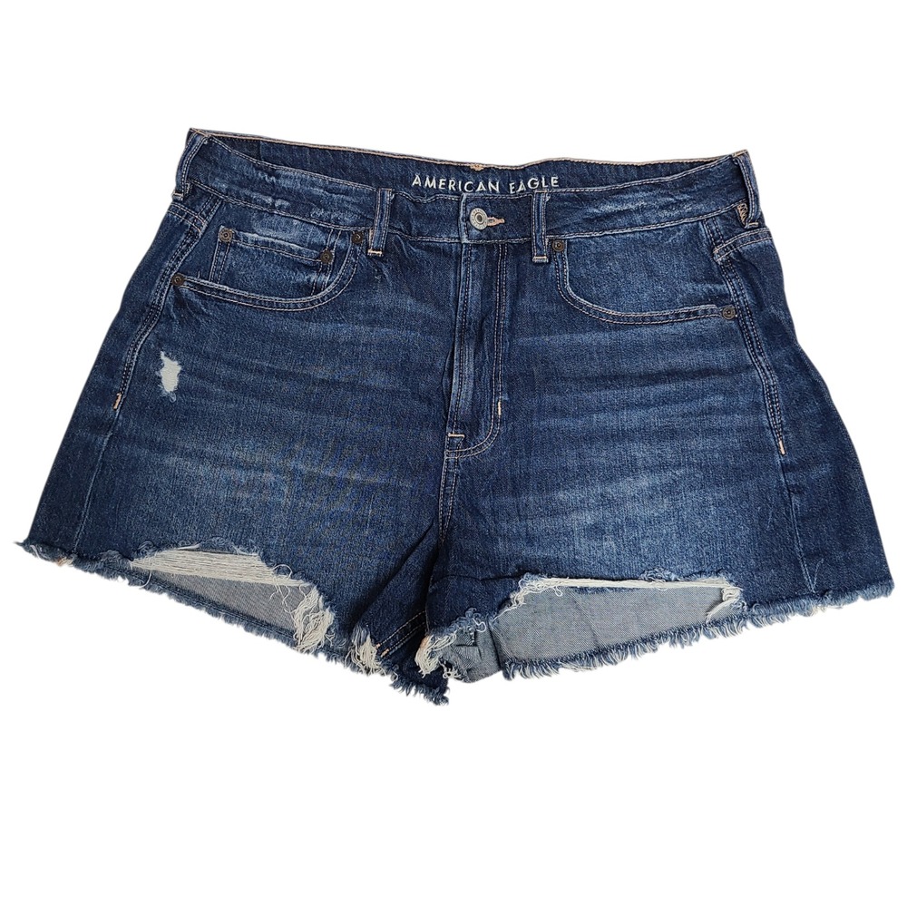 American Eagle Tom Girl Size 14 Shortie Shorts Distressed Denim Frayed Hem